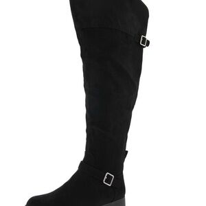 SUN+STONE Anyaa Womens Blk Wide-Calf Knee-High Faux Leather/Suede Boots size 7.5